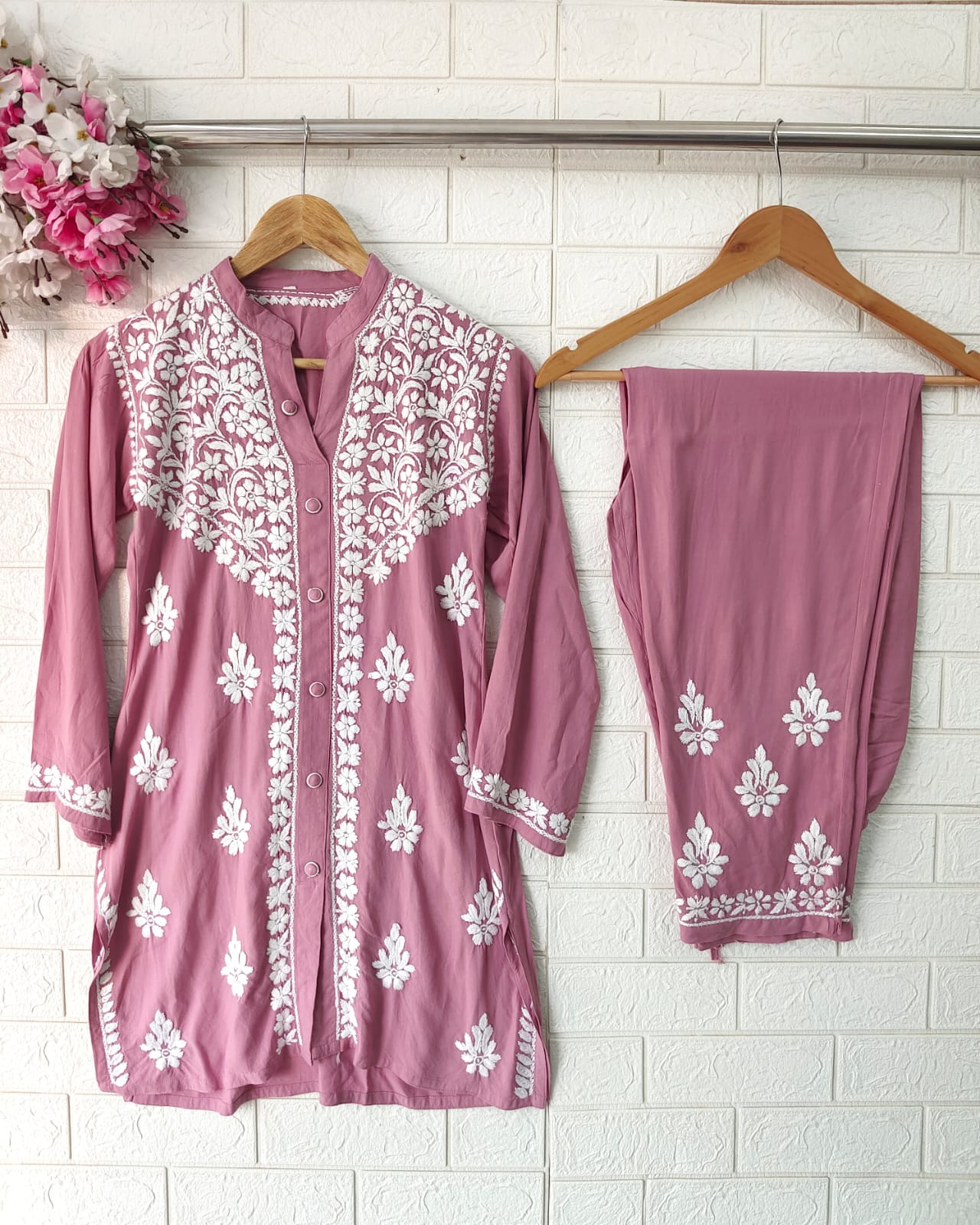 Lucknowi Chikankari Premium Rayon Fabric Co ord Sets