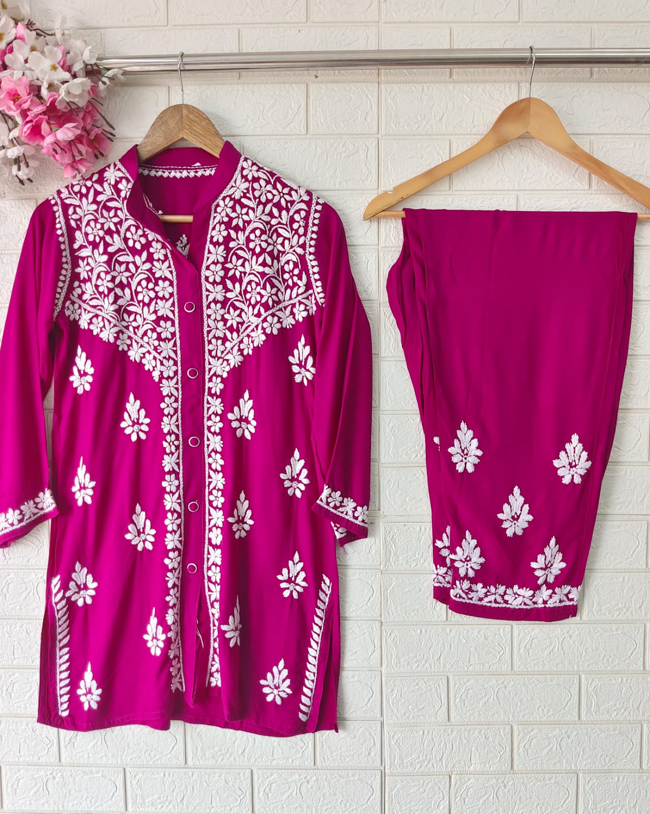 Lucknowi Chikankari Premium Rayon Fabric Co ord Sets