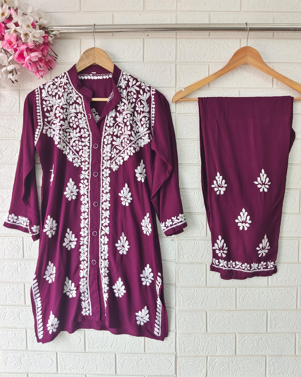 Lucknowi Chikankari Premium Rayon Fabric Co ord Sets