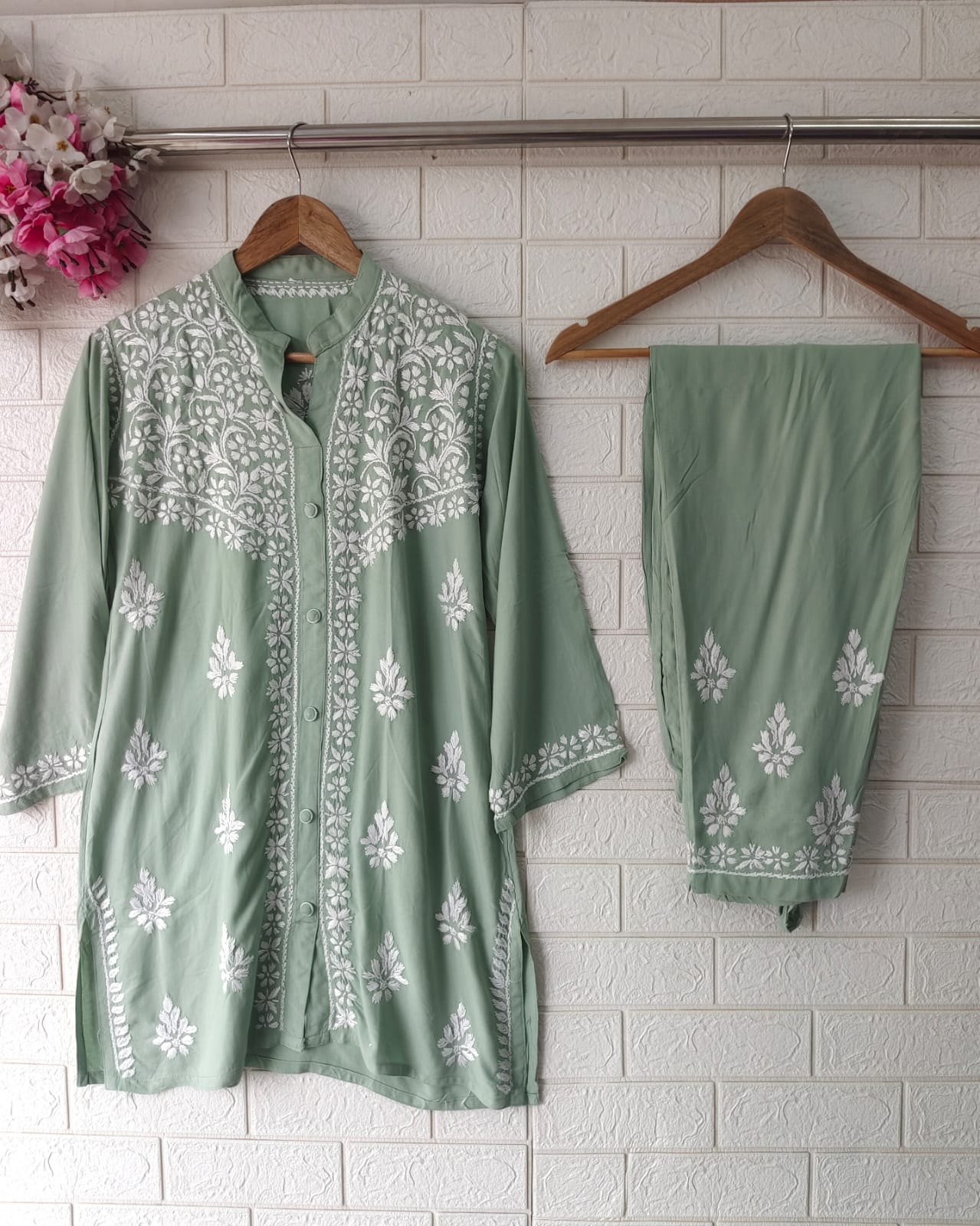 Lucknowi Chikankari Premium Rayon Fabric Co ord Sets
