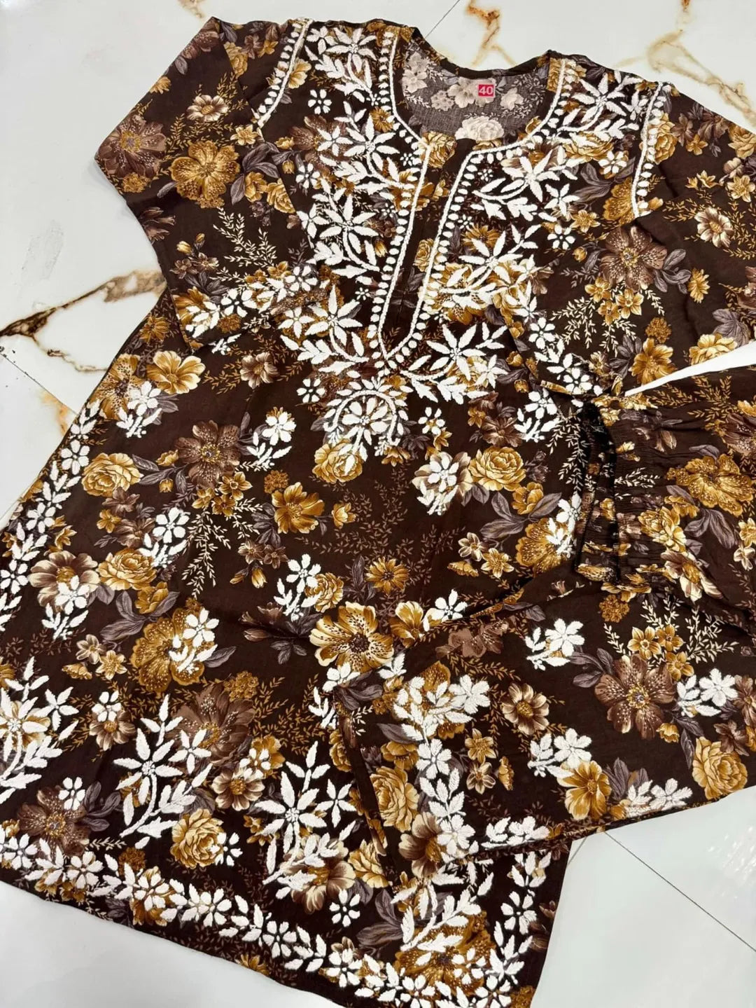 Lucknowi Chikankari Rayon Co-ord set.