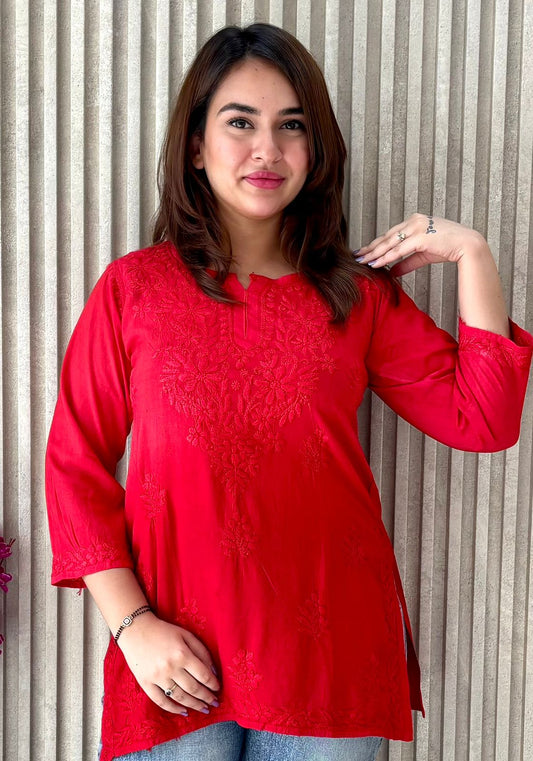 Lucknowi Chikankari Rayon Short Kurtis