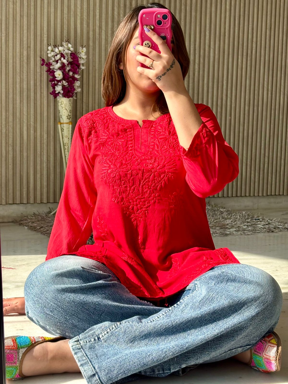 Lucknowi Chikankari Rayon Short Kurtis