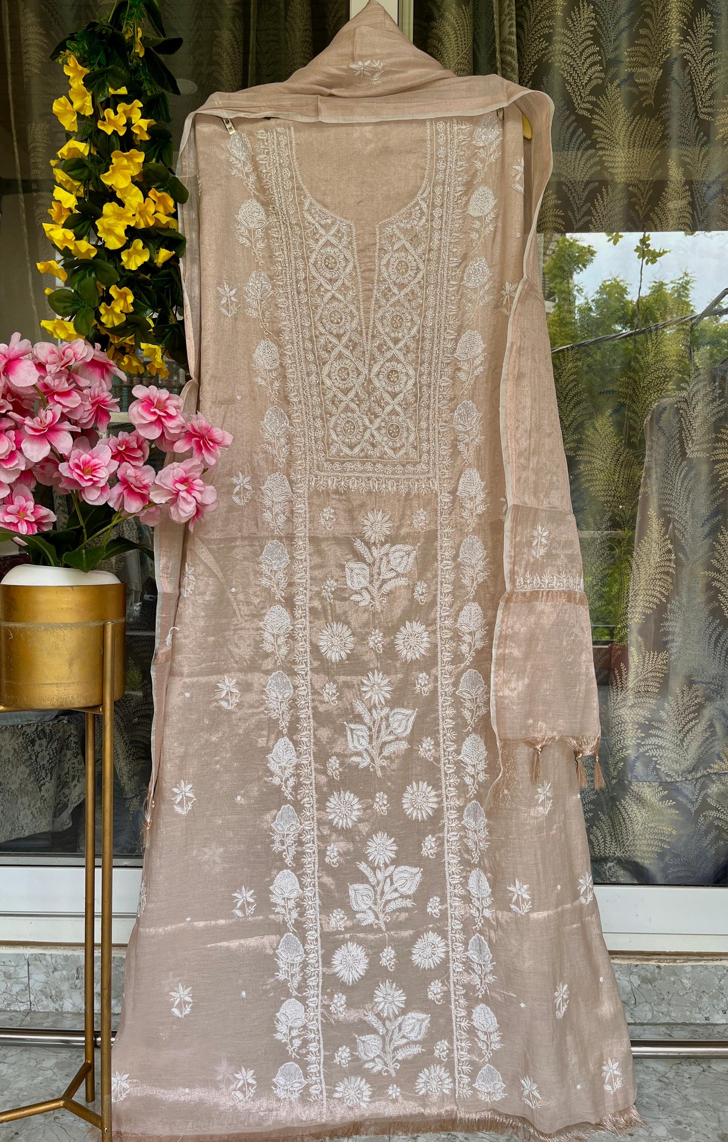 Lucknowi Chikankarir Tissue Fabric Unstitched Suit