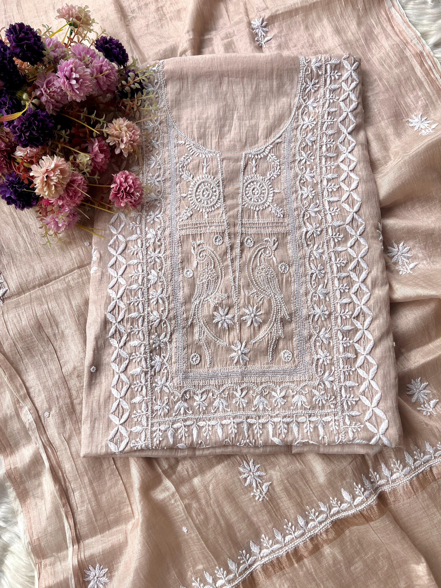 Lucknowi Chikankarir Tissue Fabric Unstitched Suit