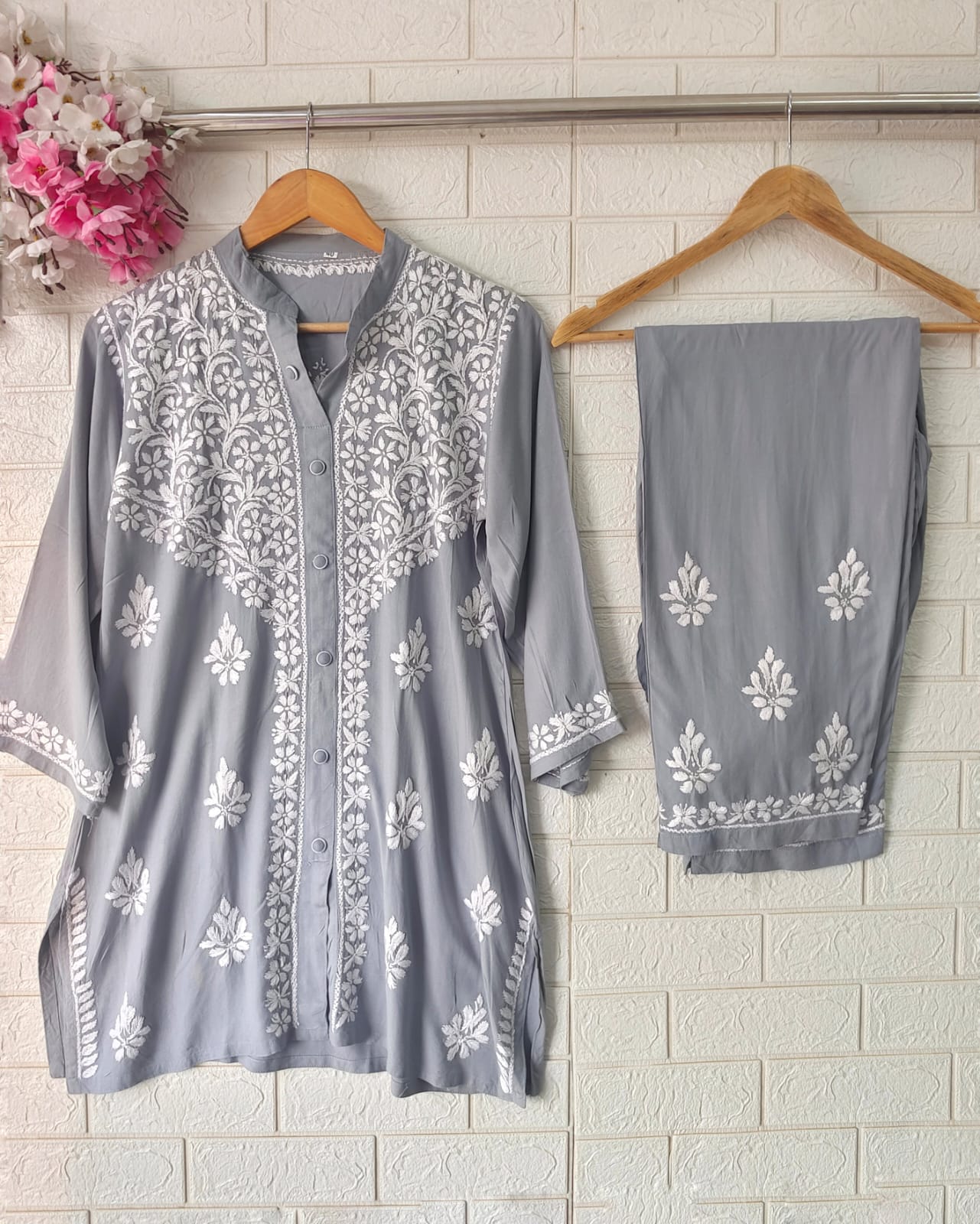 Lucknowi Chikankari Premium Rayon Fabric Co ord Sets