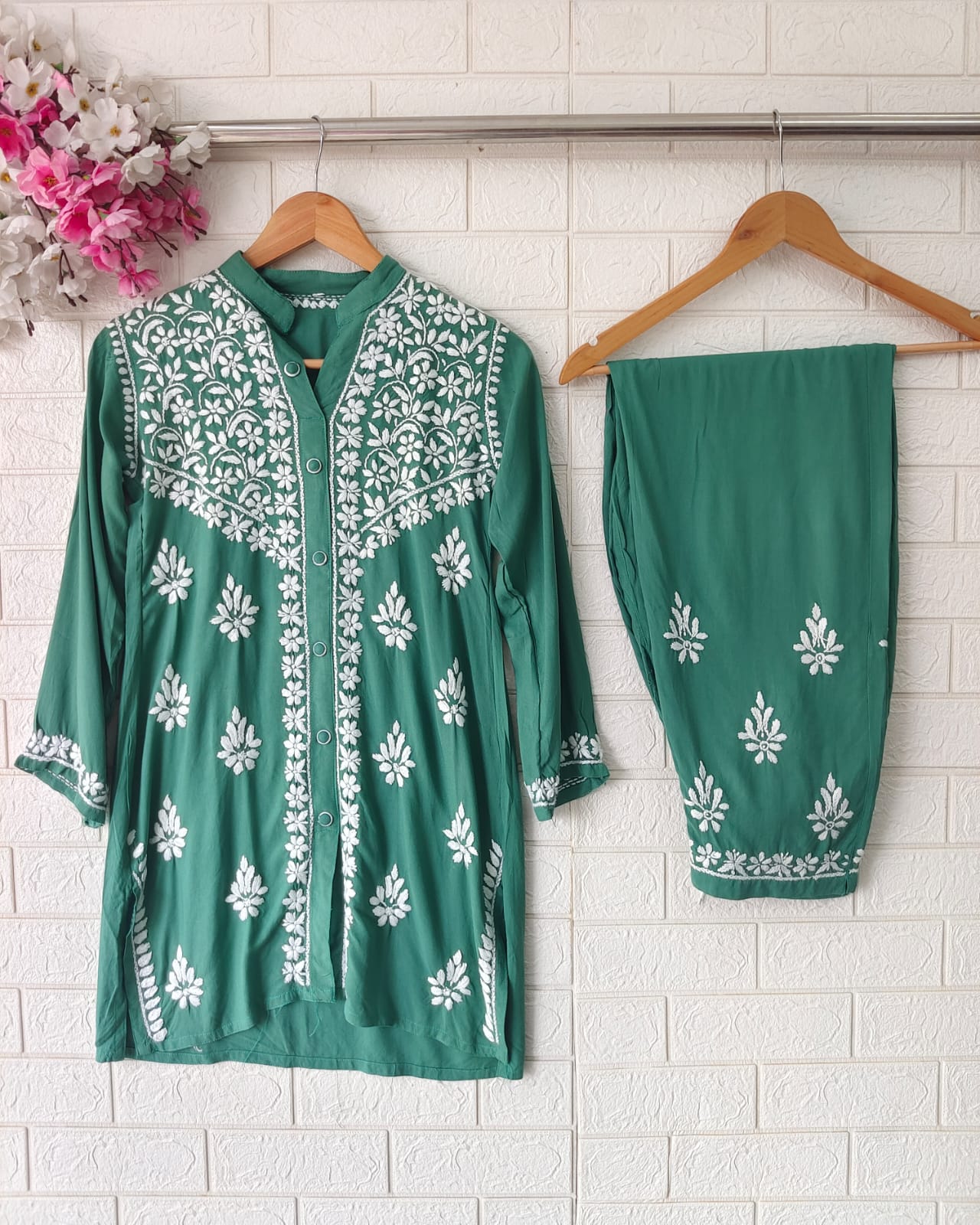 Lucknowi Chikankari Premium Rayon Fabric Co ord Sets