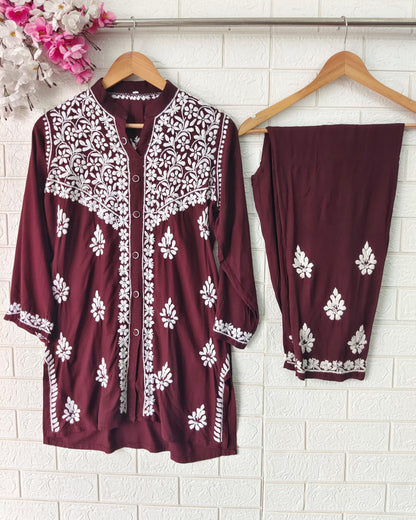 Lucknowi Chikankari Premium Rayon Fabric Co ord Sets
