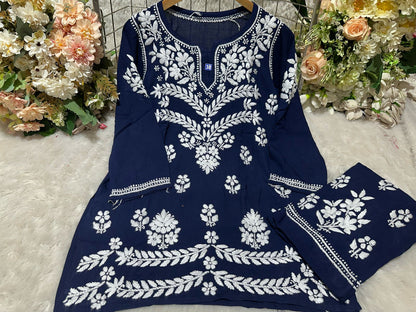 Lucknowi Chikankari Premium Rayon CO-0RD SET