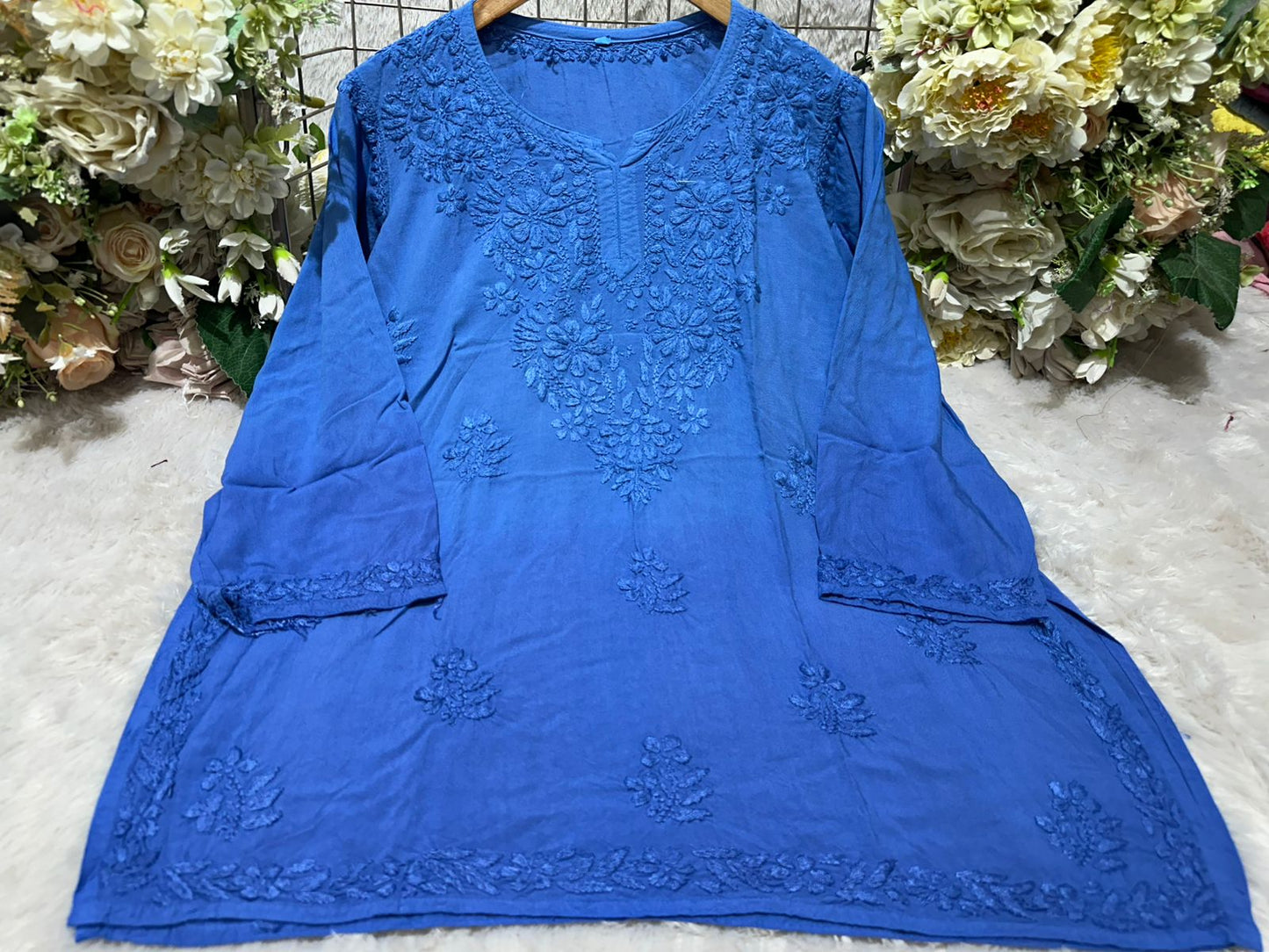 Lucknowi Chikankari Rayon Short Kurtis