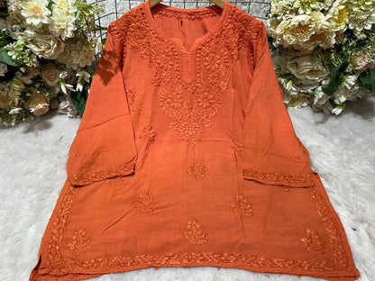 Lucknowi Chikankari Rayon Short Kurtis