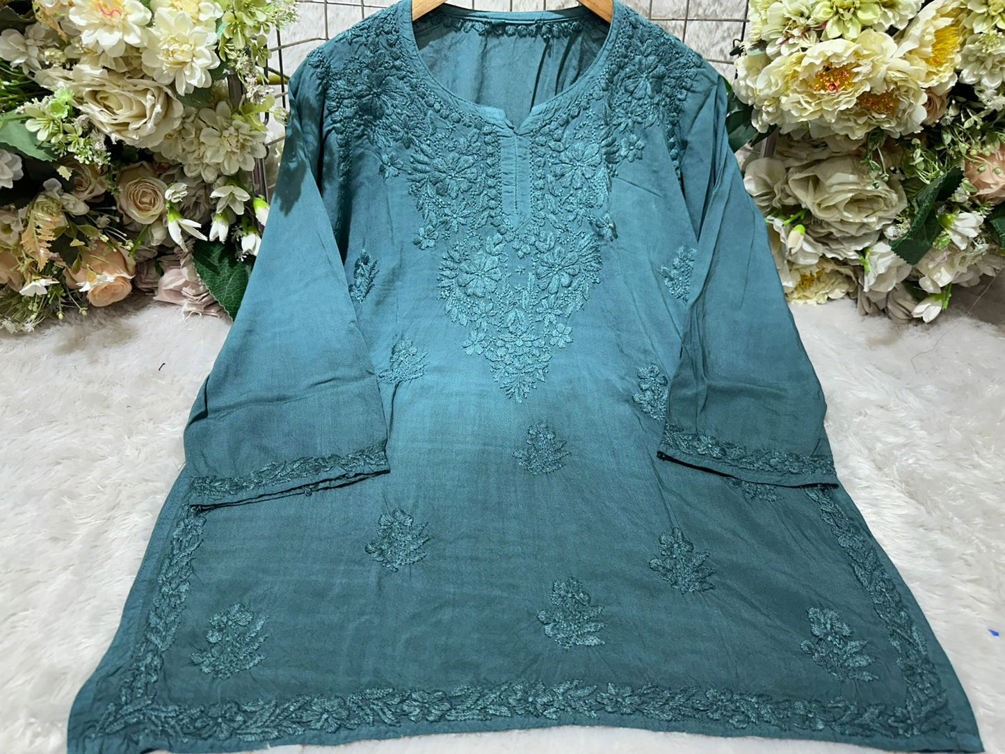 Lucknowi Chikankari Rayon Short Kurtis