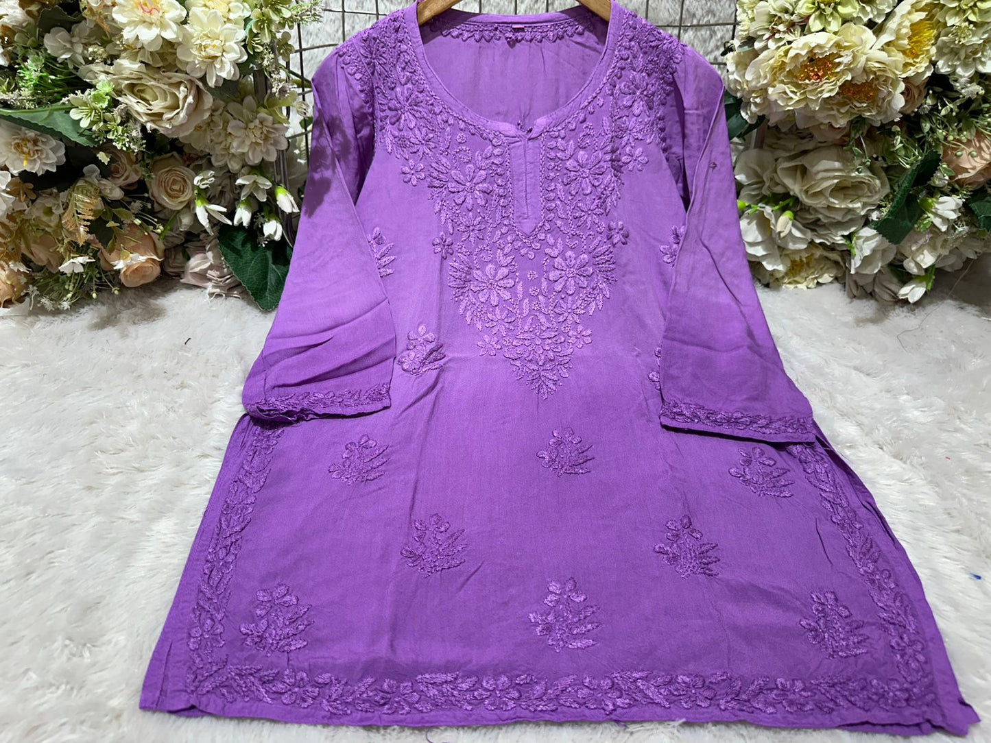 Lucknowi Chikankari Rayon Short Kurtis