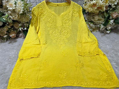 Lucknowi Chikankari Rayon Short Kurtis