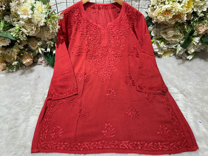 Lucknowi Chikankari Rayon Short Kurtis