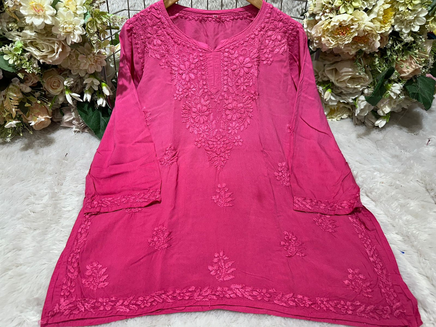 Lucknowi Chikankari Rayon Short Kurtis