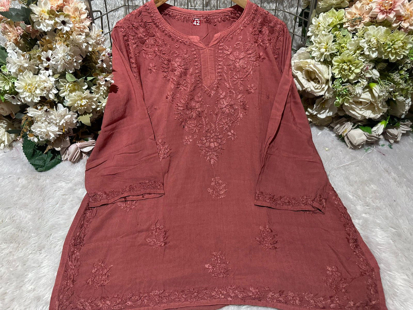 Lucknowi Chikankari Rayon Short Kurtis