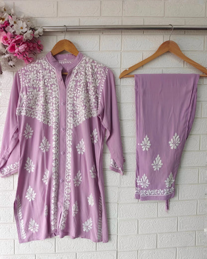 Lucknowi Chikankari Premium Rayon Fabric Co ord Sets