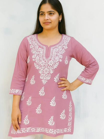 Lucknowi Chikankari Premium Modal Short Kurta.
