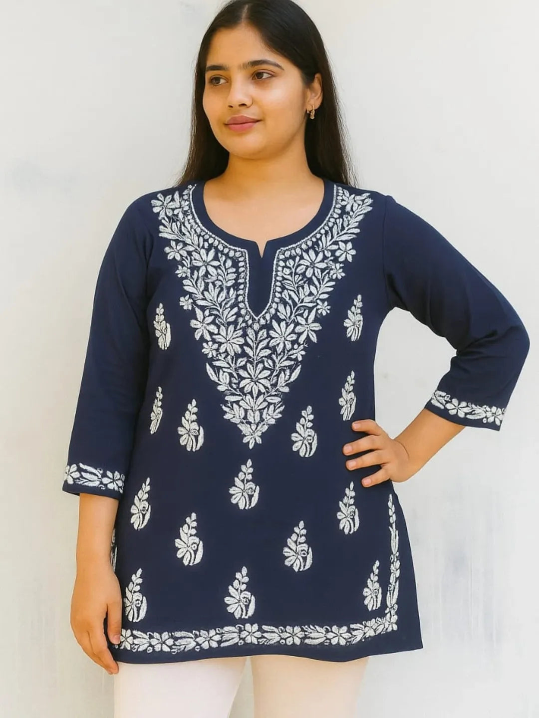 Lucknowi Chikankari Premium Modal Short Kurta.