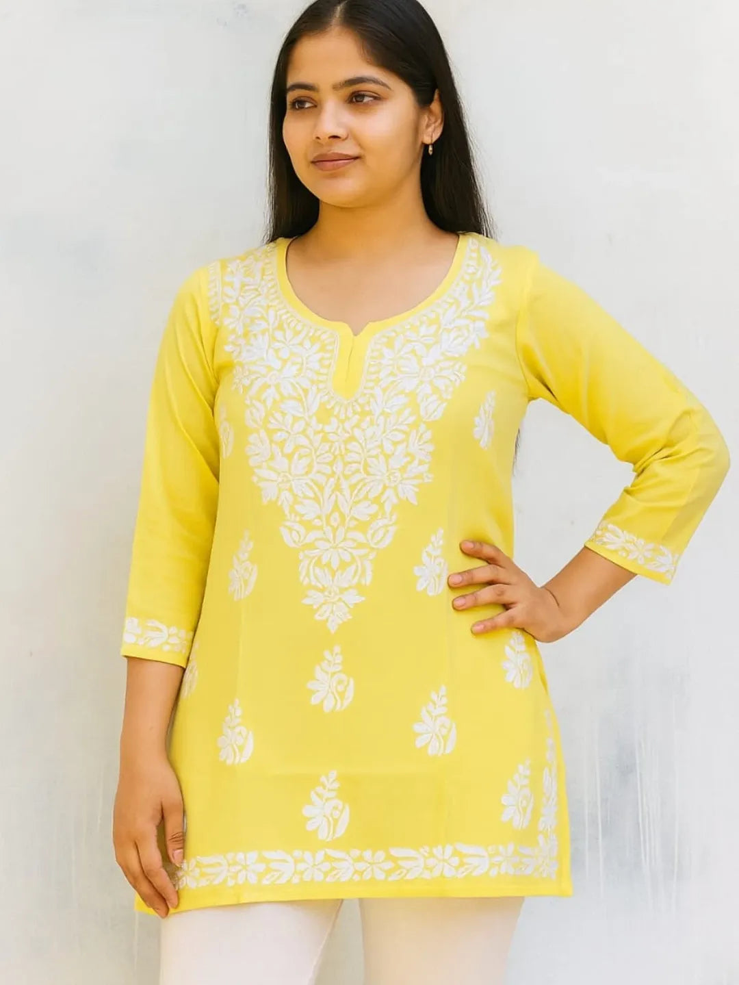 Lucknowi Chikankari Premium Modal Short Kurta.