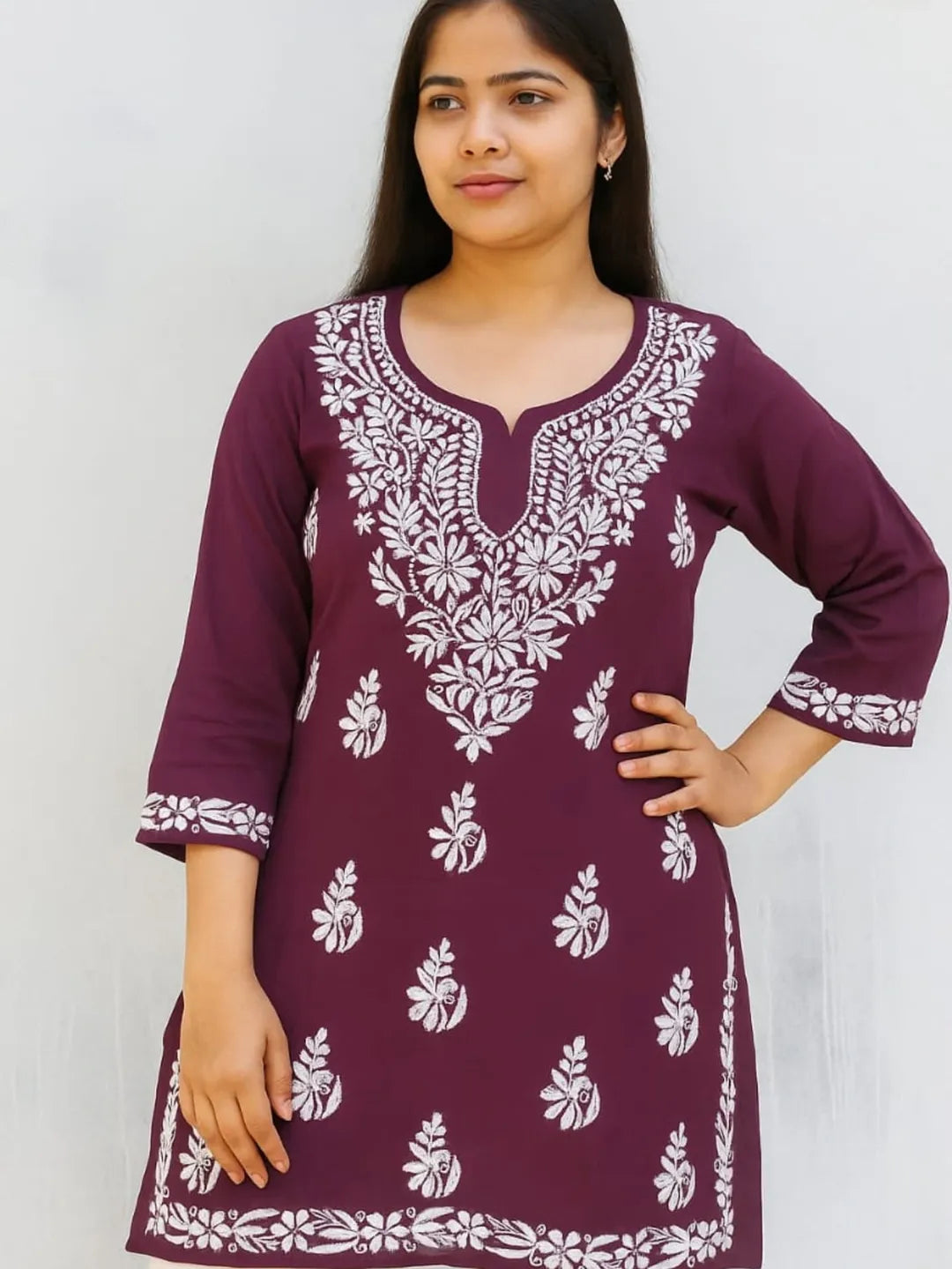 Lucknowi Chikankari Premium Modal Short Kurta.