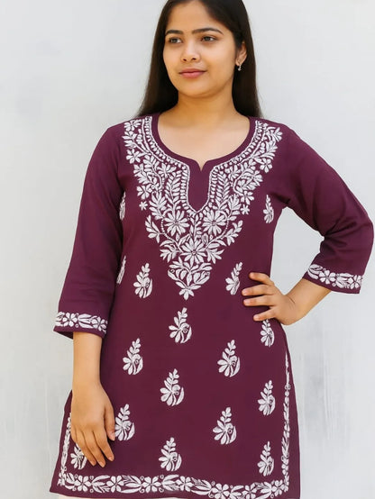 Lucknowi Chikankari Premium Modal Short Kurta.