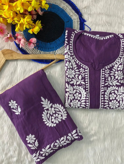 Lucknowi Chikankari Soft Rayon Kurti Co-ord Set.