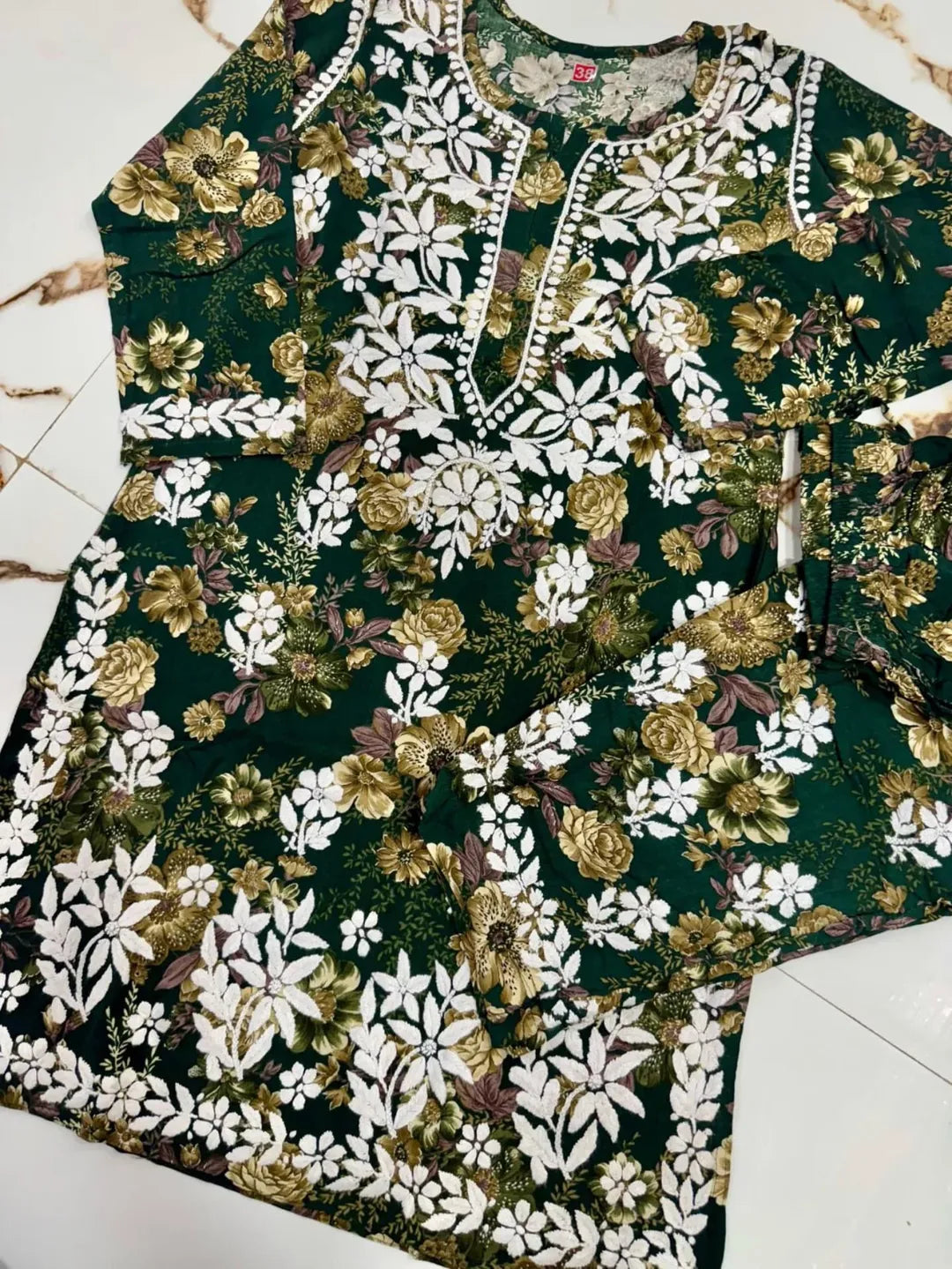 Lucknowi Chikankari Rayon Co-ord set.